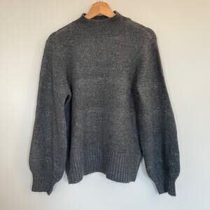 Marled Mock Night Puff sleeve Striped Sweater